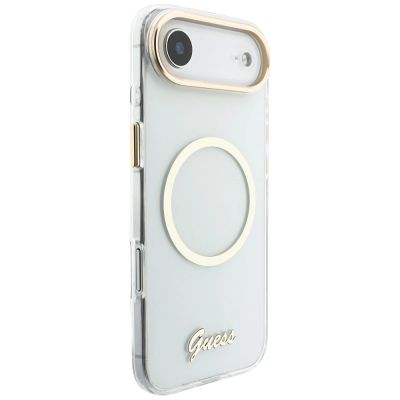 5. Guess IML Script Metal MagSafe Hülle für iPhone Air – Transparent