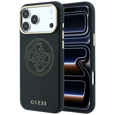 Guess Perforierte 4G Gold Logo Magsafe Hülle für iPhone 17 Pro Max / 18 Pro Max - Schwarz