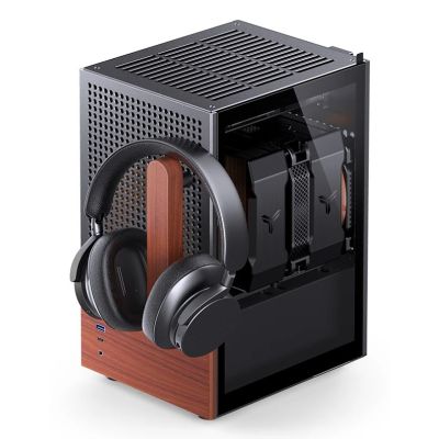 3. Jonsbo T6 Gehäuse, Mini-Tower, Mini-ITX, gehärtetes Glas, Holz – Schwarz