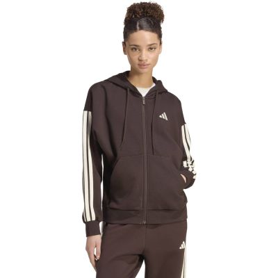 adidas Essentials Damen-Fleece-Hoodie mit 3 Streifen, durchgehendem Reißverschluss, braun, KX0784
