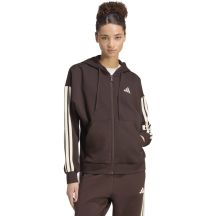 adidas Essentials Damen-Fleece-Hoodie mit 3 Streifen, durchgehendem Reißverschluss, braun, KX0784