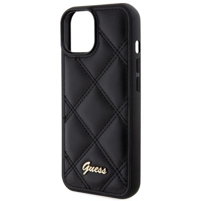 6. Guess Quilted Metal Logo Hülle für iPhone 15 – Schwarz