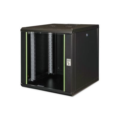 Digitus Unique 19" 12U 600x600 Wand-Netzwerkschrank, Glastür, schwarz, ungeteilt, montiert, 100 kg