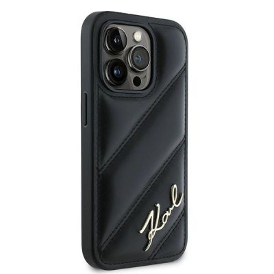 4. Karl Lagerfeld Diagonal Quilted Script Hülle für iPhone 13 Pro / 13 – Schwarz
