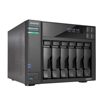 NAS Asustor AS6706T; Tower; 6x (3,5" SATA HDD/ 2,5" SSD); Intel Celeron N5105; 8 GB DDR4 SODIMM (max. 16 GB), 2x 2,5-GbE, 4x M.2 2280 NVMe PCIe 3.0, 2x USB 3.2 Gen, 1x HDMI 2.0b, 1x optionale 10-GbE-Karte