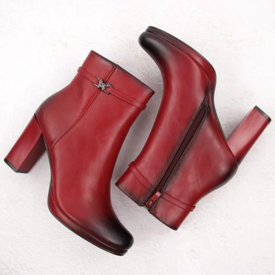 3. Damen-Stiefeletten mit Blockabsatz, warm gefüttert, rot M.Daszyński AF125-22