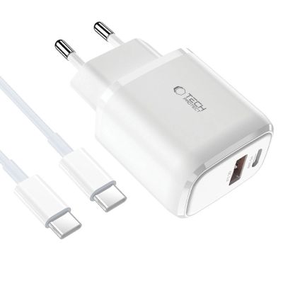 2. Tech-Protect C20W USB-C PD 20W / USB-A QC 3.0 Netzwerkladegerät mit USB-C / USB-C-Kabel – Weiß