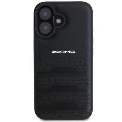 3. AMG-Lederhülle mit geprägtem Lines-Logo in Schwarz für iPhone 16 – Schwarz