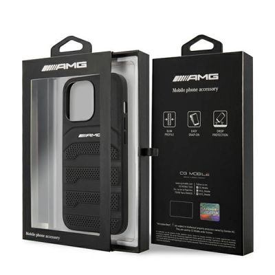 8. AMG Lederhülle mit geprägten Linien für iPhone 13 Pro / iPhone 13 – Schwarz