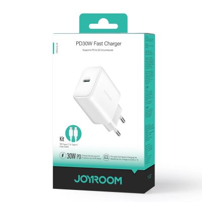 9. Joyroom JR-TCF24 USB-C PD 30W QC SFC Netzwerkladegerät – Weiß + 1 m USB-C-Kabel