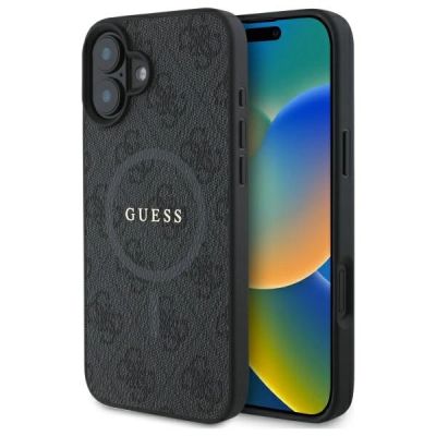 Guess 4G Ring Classic Logo MagSafe-Hülle für iPhone 16 – Schwarz