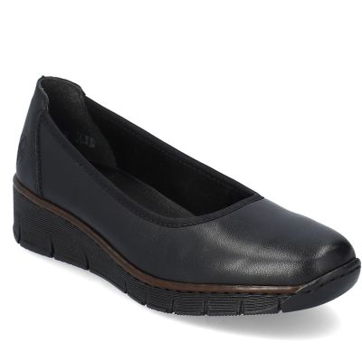 Rieker 53755-00 Damen-Keilschuhe aus Leder, bequem, schwarz