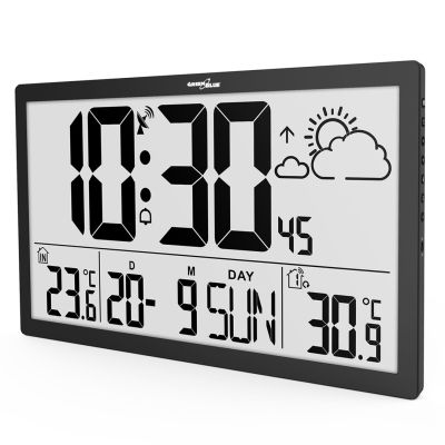 32. GRÜNBLAU LCD-WANDUHR EXTRA GROSS, TEMPERATUR, DATUM GB218