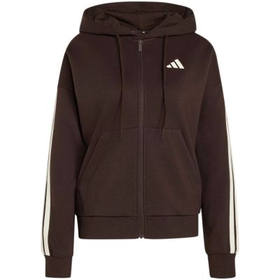 2. adidas Essentials Damen-Fleece-Hoodie mit 3 Streifen, durchgehendem Reißverschluss, braun, KX0784