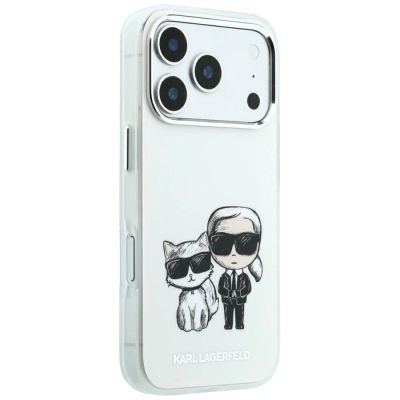 4. Karl Lagerfeld Smooth Karl & Choupette Bodies Sketch MagSafe Hülle für iPhone 18 Pro / 17 Pro – Beige