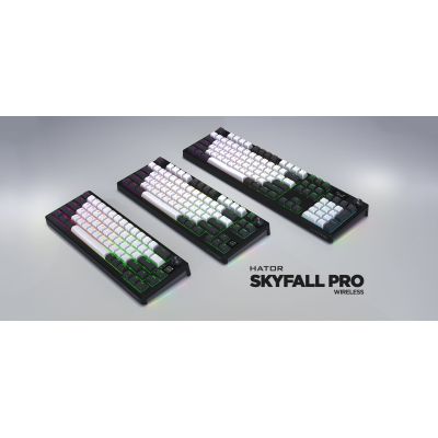 7. HATOR Skyfall Pro Wireless 65 Gaming-Tastatur USB + RF Wireless + Bluetooth QWERTZ US Englisch Schwarz, Grau