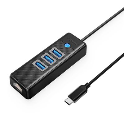 Orico PW3UR25-C3 USB-Hub mit 4 Anschlüssen (3x USB-A 3.0, 1x RJ45 2,5G Ethernet, 1,8 m Kabel) – Schwarz