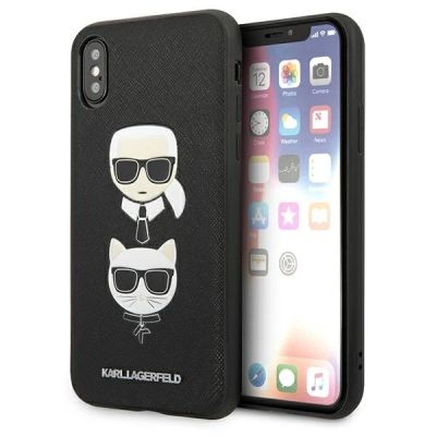 Karl Lagerfeld Saffiano Karl&Choupette Head Case für iPhone XS Max – Schwarz