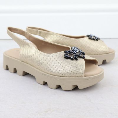 3. Potocki SZ12610 Damen-Plateausandalen aus perforiertem Metallic-Gold