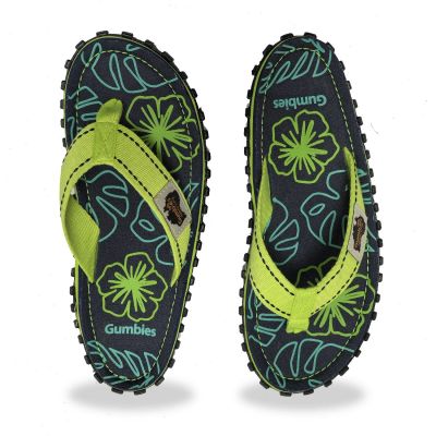 6. Gumbies Islander Flip-Flops Lime Hibiscus GU-FFISL148