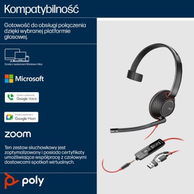 58. POLY Blackwire 5210 Einohr-USB-C-Headset + 3,5-mm-Klinkenstecker + USB-C/A-Adapter