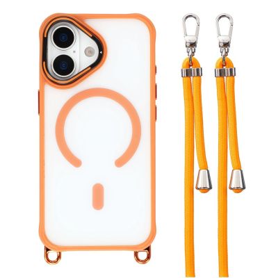 iPhone 17 Hülle mit verstellbarem Schultergurt und MagSafe-kompatiblem Kamerarahmen als Ständer – Orange