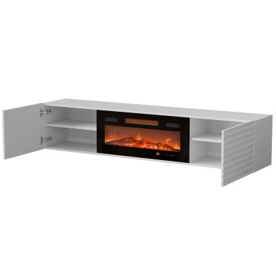 6. TULA TV-Schrank 183x35x37 weiß matt + schwarzer Kamin