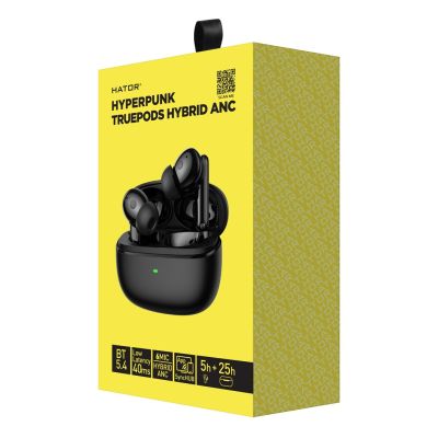 5. HATOR Hyperpunk Truepods Hybrid ANC True Wireless Stereo (TWS) In-Ear Bluetooth-Headset für Anrufe und Musik, Schwarz