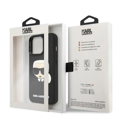 8. Karl Lagerfeld KLHCP14LKH3DBK iPhone 14 Pro 6.1" schwarz / schwarzes Hardcase 3D Rubber Karl`s Head