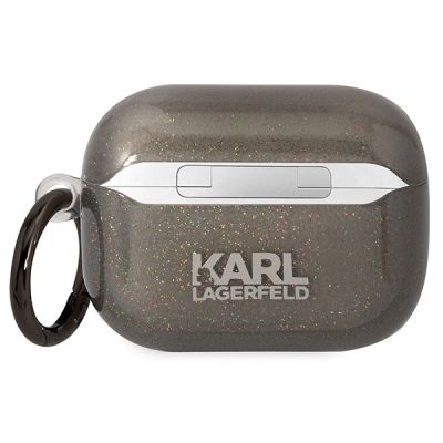 2. Karl Lagerfeld KLAPHNKCTGK Airpods Pro Cover schwarz/schwarz Gliter Karl&Choupette