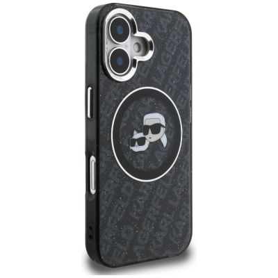 4. Karl Lagerfeld IML Glitter Karl & Choupette Heads Logo MagSafe Hülle für iPhone 16 - Schwarz