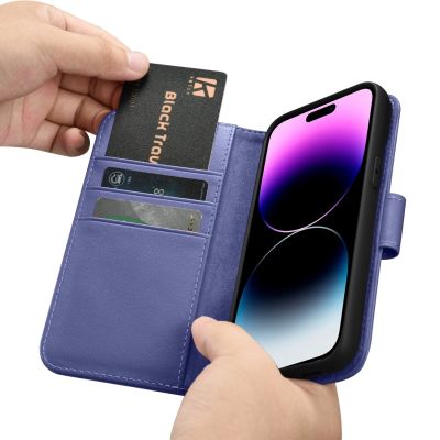 16. iCarer Wallet Case 2in1 Cover iPhone 14 Pro Anti-RFID Leder Flip Case Hellviolett (WMI14220726-LP)