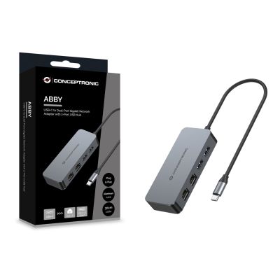 5. Conceptronic ABBY24G Dockingstation, kabelgebunden, USB 3.2 Gen 1 (3.1 Gen 1), Typ-C, Grau