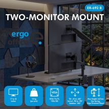 ERGO BÜROHALTERUNG / AUFHÄNGER FÜR 2 MONITOREN, GASFEDERUNG, 17"-32", 1-10 kg, MATTSCHWARZ, ER-692 B