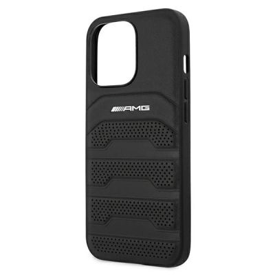 6. AMG Lederhülle mit geprägten Linien für iPhone 13 Pro / iPhone 13 – Schwarz