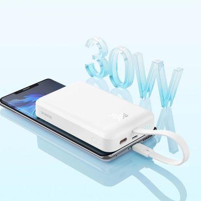 9. Baseus Magnetic Mini MagSafe 10000 mAh 30 W Powerbank mit integriertem USB-C-Kabel – Weiß + Baseus Simple Series USB-C – USB-C 60 W 0,3 m Kabel
