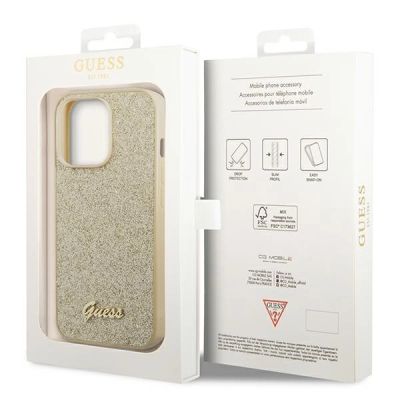 8. Guess Glitter Script Case für iPhone 14 Pro - Gold