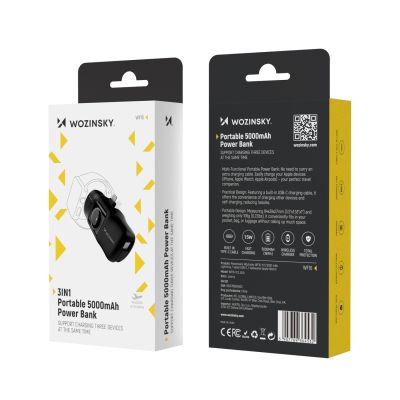 14. Wozinsky WF16-YLS 5000 mAh 15 W Lightning Mini-Powerbank mit integriertem USB-C-Kabel und Apple Watch Ladegerät – Schwarz