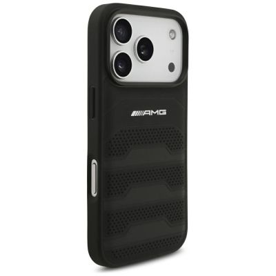 4. Mercedes AMG Lederhülle mit geprägtem Logo für iPhone 18 Pro / 17 Pro – Schwarz
