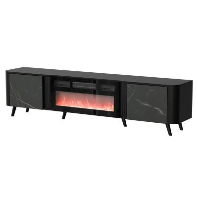 VOLARE TV-Schrank 200x39x49 schwarz/san sebastian + Kamin
