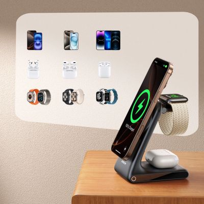 7. Joyroom JR-W15 Wireless Charger 3-in-1 Ladestation mit MagSafe - Schwarz