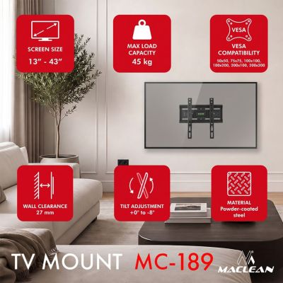 10. MACLEAN TV-HALTERUNG / -AUFHÄNGER 13-43'' MACLEAN TV-HALTERUNG / -AUFHÄNGER, MAX. VESA 200X200, 13-43", BIS ZU 45KG, SCHWARZ, NEIGUNGSVERSTELLBAR