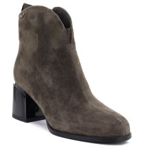 Damen-Ankle-Boots aus Leder mit hohem Absatz in Khaki, Vinceza 91178