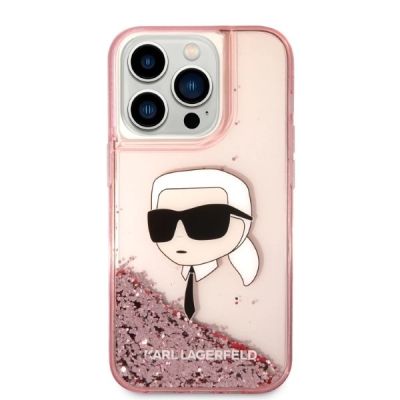 3. Karl Lagerfeld Glitzer Karl's Head Hülle für iPhone 14 Pro – Rosa
