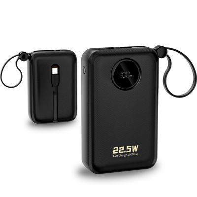 6. Dudao K14+ Powerbank 20000mAh 22,5W USB-C / USB-A / Integrierte Lightning und USB-C-Kabel - Schwarz