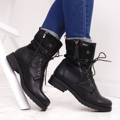 9. Jezzi W JEZ254A Arbeitsstiefel mit Schnürung und Reißverschluss, schwarz