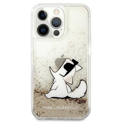 3. Karl Lagerfeld Flüssigglitzer-Choupette-Hülle für iPhone 13 / 13 Pro – Transparentes Gold