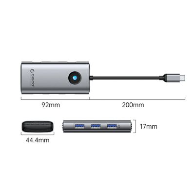 2. Orico PW11 6-in-1 USB-C Dockingstation (3x USB-A 3.0, 1x USB-C PD 100W, 1x HDMI 4K 30Hz, 1x RJ45 2,5G Ethernet) – Grau