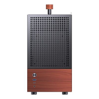 34. Jonsbo T6 Gehäuse, Mini-Tower, Mini-ITX, gehärtetes Glas, Holz – Schwarz