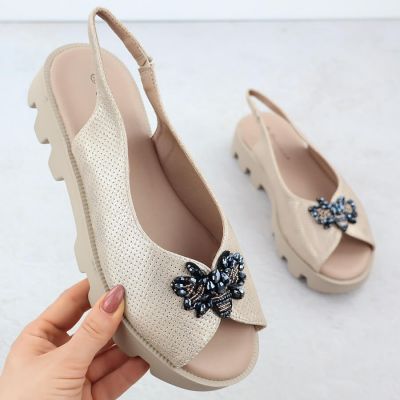 2. Potocki SZ12610 Damen-Plateausandalen aus perforiertem Metallic-Gold